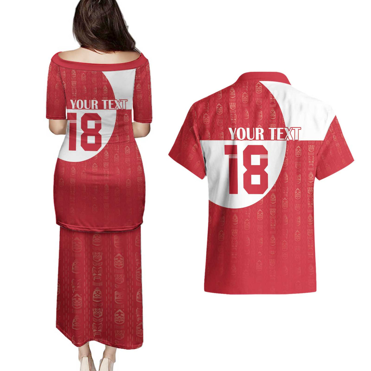 Custom Greenland Football Couples Matching Puletasi and Hawaiian Shirt Polar-Bamserne Tupilaq Pattern