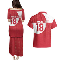 Custom Greenland Football Couples Matching Puletasi and Hawaiian Shirt Polar-Bamserne Tupilaq Pattern