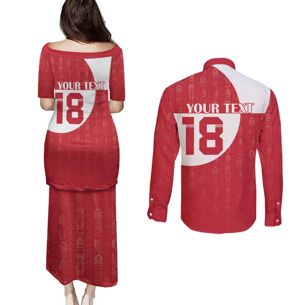 Custom Greenland Football Couples Matching Puletasi and Long Sleeve Button Shirt Polar-Bamserne Tupilaq Pattern