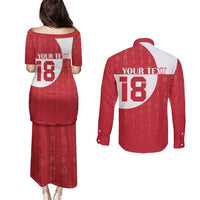 Custom Greenland Football Couples Matching Puletasi and Long Sleeve Button Shirt Polar-Bamserne Tupilaq Pattern