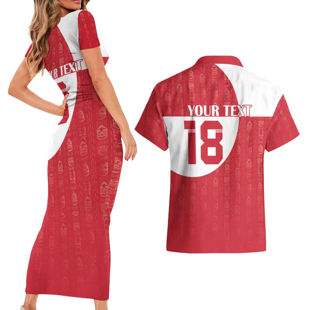 Custom Greenland Football Couples Matching Short Sleeve Bodycon Dress and Hawaiian Shirt Polar-Bamserne Tupilaq Pattern