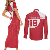 Custom Greenland Football Couples Matching Short Sleeve Bodycon Dress and Long Sleeve Button Shirt Polar-Bamserne Tupilaq Pattern