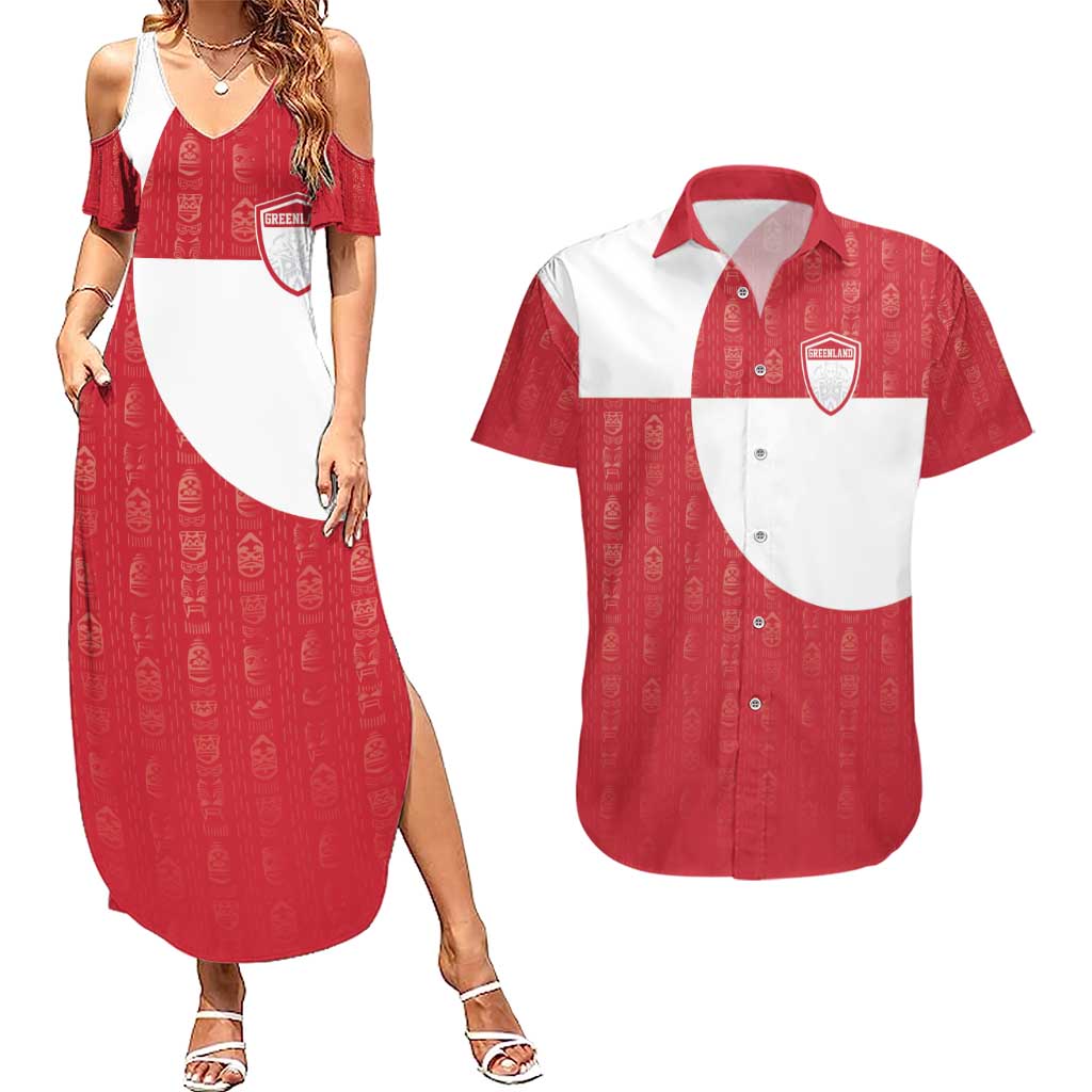 Custom Greenland Football Couples Matching Summer Maxi Dress and Hawaiian Shirt Polar-Bamserne Tupilaq Pattern