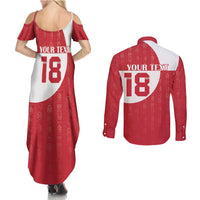 Custom Greenland Football Couples Matching Summer Maxi Dress and Long Sleeve Button Shirt Polar-Bamserne Tupilaq Pattern