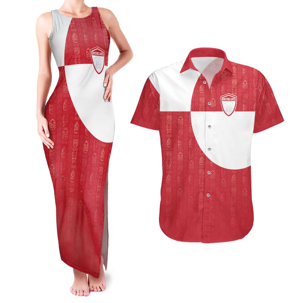 Custom Greenland Football Couples Matching Tank Maxi Dress and Hawaiian Shirt Polar-Bamserne Tupilaq Pattern