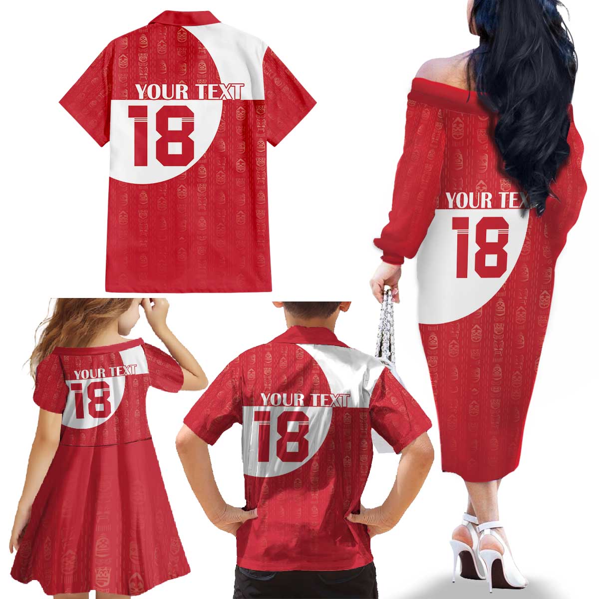 Custom Greenland Football Family Matching Off The Shoulder Long Sleeve Dress and Hawaiian Shirt Polar-Bamserne Tupilaq Pattern