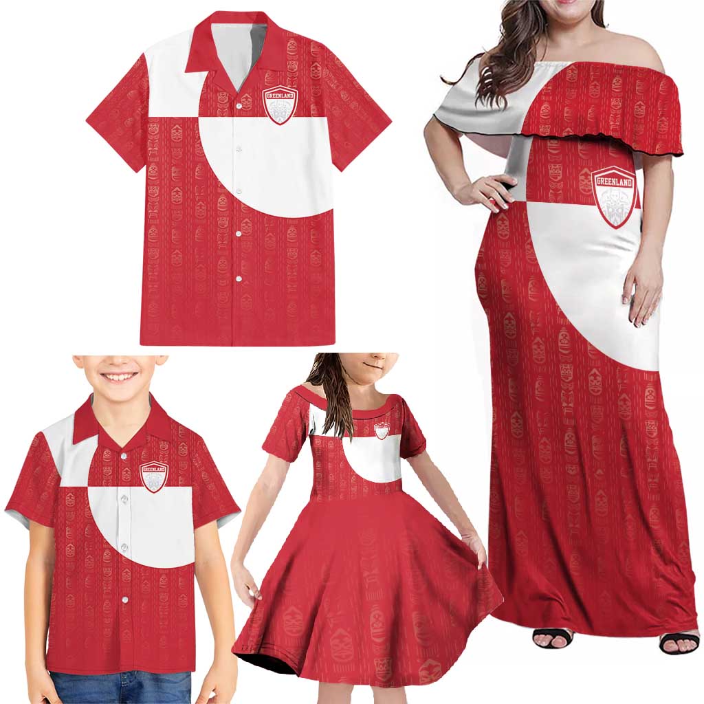 Custom Greenland Football Family Matching Off Shoulder Maxi Dress and Hawaiian Shirt Polar-Bamserne Tupilaq Pattern