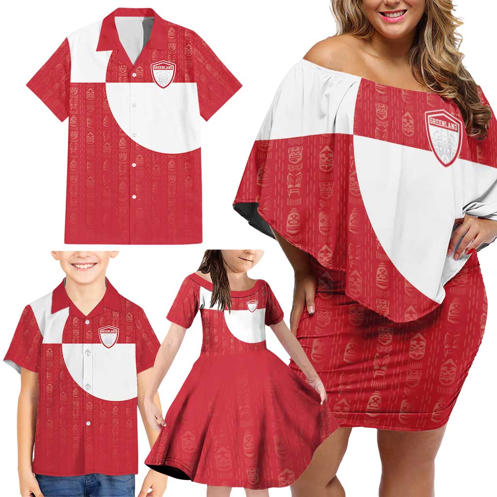 Custom Greenland Football Family Matching Off Shoulder Short Dress and Hawaiian Shirt Polar-Bamserne Tupilaq Pattern