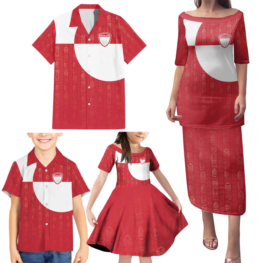 Custom Greenland Football Family Matching Puletasi and Hawaiian Shirt Polar-Bamserne Tupilaq Pattern
