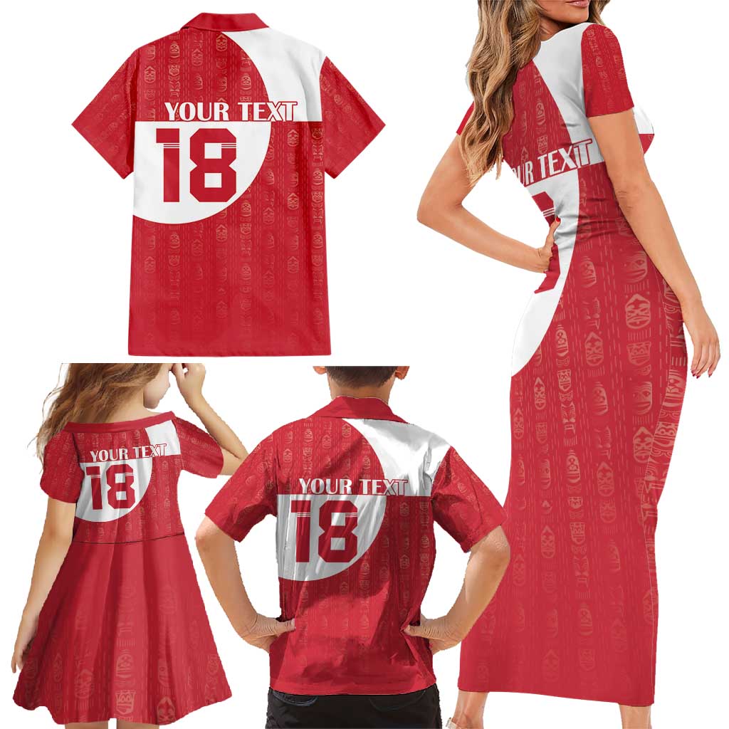 Custom Greenland Football Family Matching Short Sleeve Bodycon Dress and Hawaiian Shirt Polar-Bamserne Tupilaq Pattern