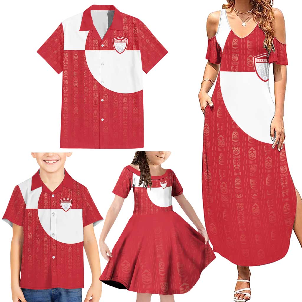 Custom Greenland Football Family Matching Summer Maxi Dress and Hawaiian Shirt Polar-Bamserne Tupilaq Pattern