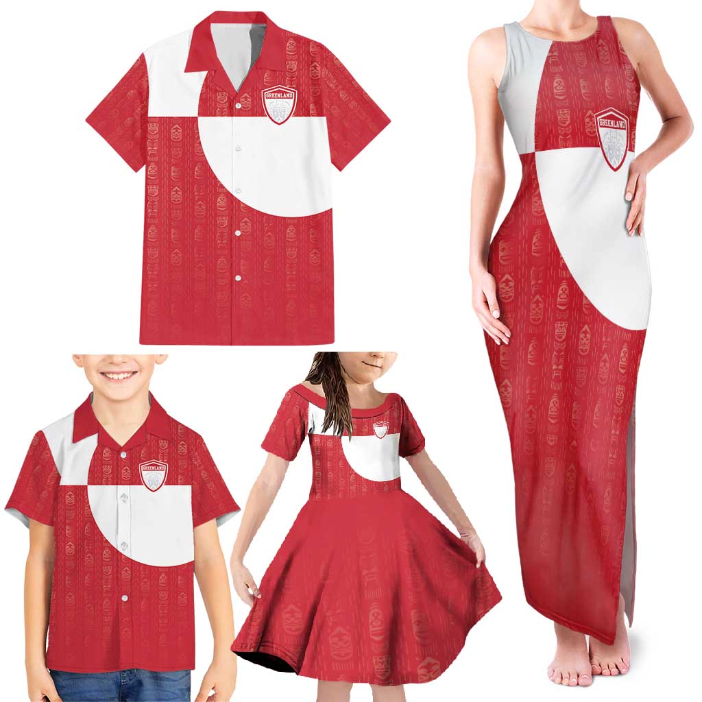 Custom Greenland Football Family Matching Tank Maxi Dress and Hawaiian Shirt Polar-Bamserne Tupilaq Pattern