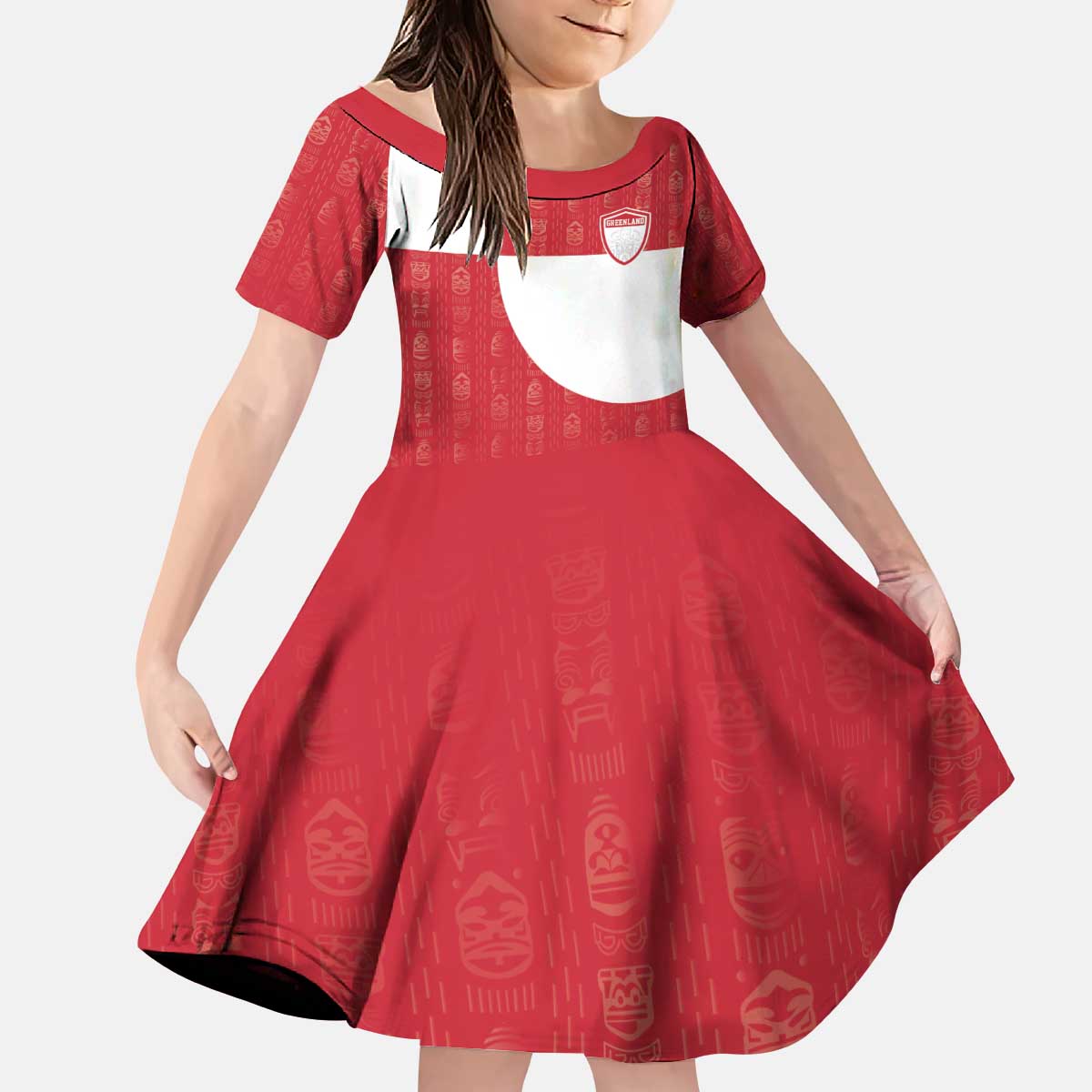 Custom Greenland Football Kid Short Sleeve Dress Polar-Bamserne Tupilaq Pattern