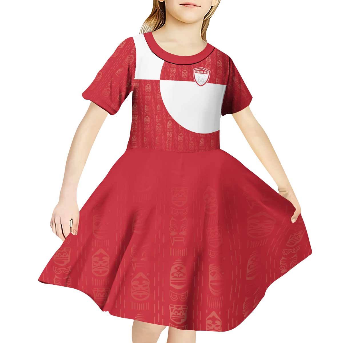 Custom Greenland Football Kid Short Sleeve Dress Polar-Bamserne Tupilaq Pattern