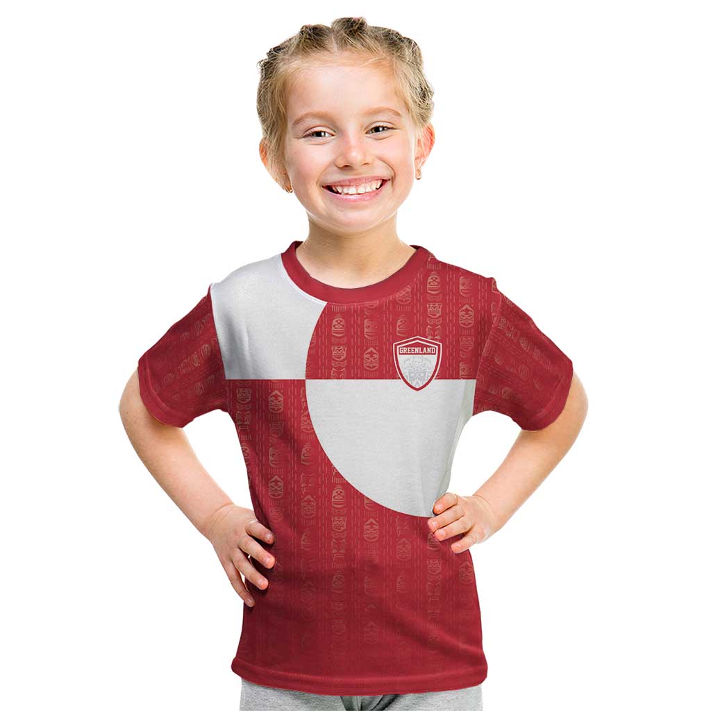 Custom Greenland Football Kid T Shirt Polar-Bamserne Tupilaq Pattern