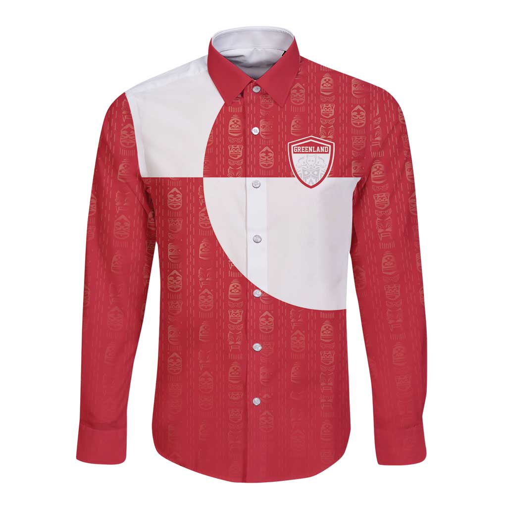 Custom Greenland Football Long Sleeve Button Shirt Polar-Bamserne Tupilaq Pattern