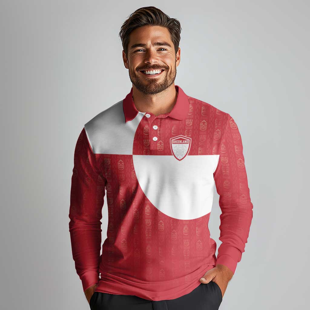 Custom Greenland Football Long Sleeve Polo Shirt Polar-Bamserne Tupilaq Pattern