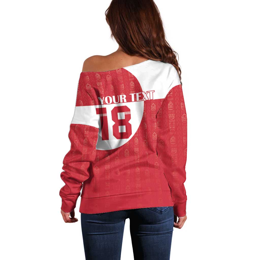 Custom Greenland Football Off Shoulder Sweater Polar-Bamserne Tupilaq Pattern