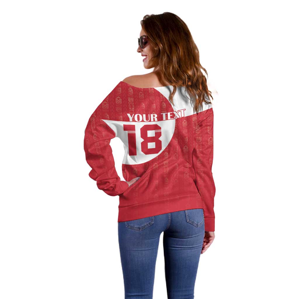 Custom Greenland Football Off Shoulder Sweater Polar-Bamserne Tupilaq Pattern