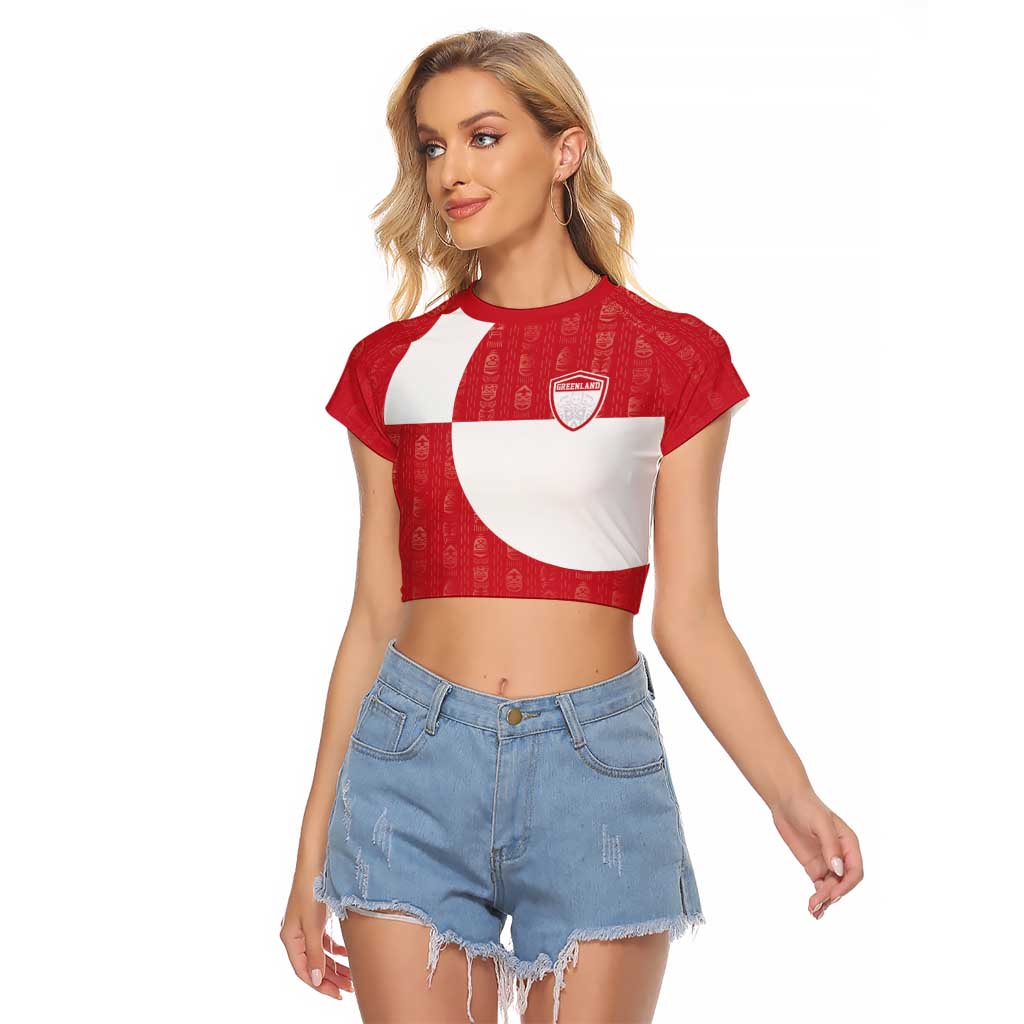 Custom Greenland Football Raglan Cropped T Shirt Polar-Bamserne Tupilaq Pattern