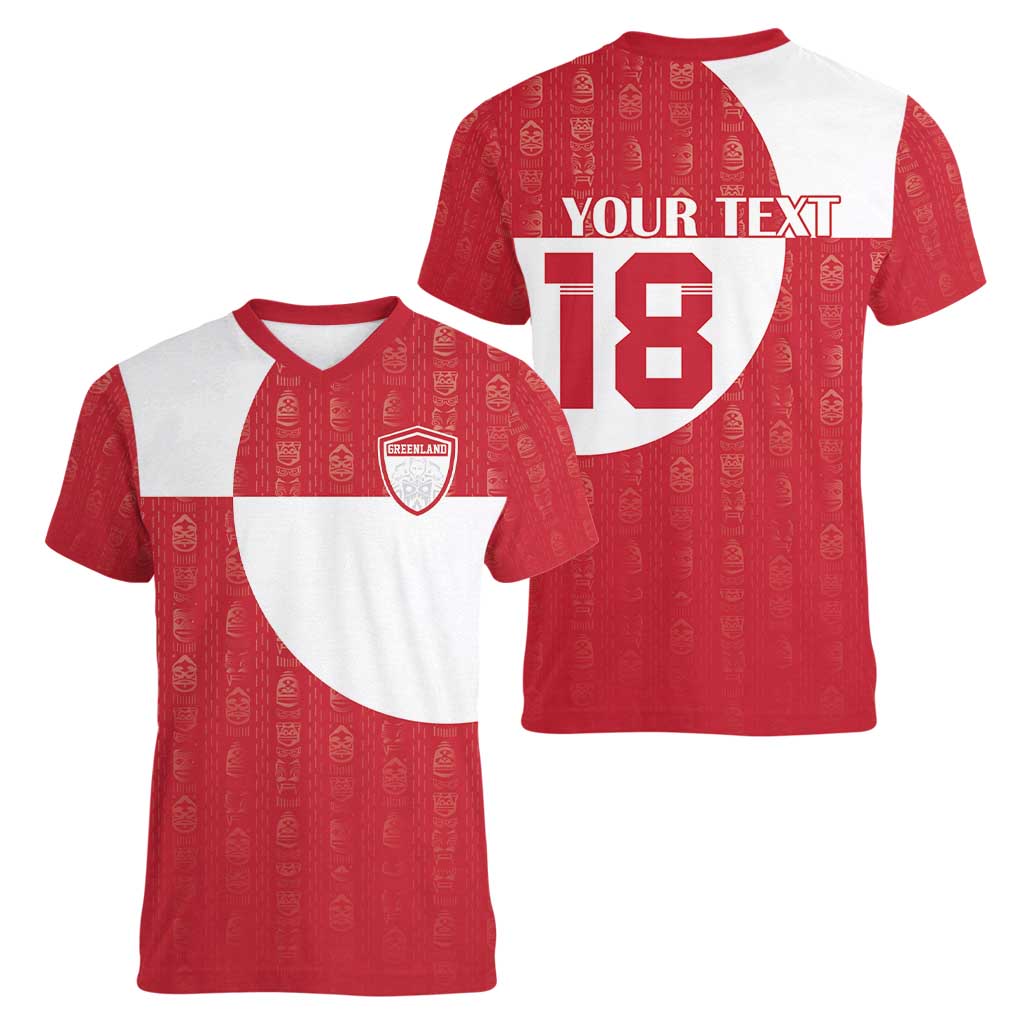 Custom Greenland Football Women V-Neck T-Shirt Polar-Bamserne Tupilaq Pattern