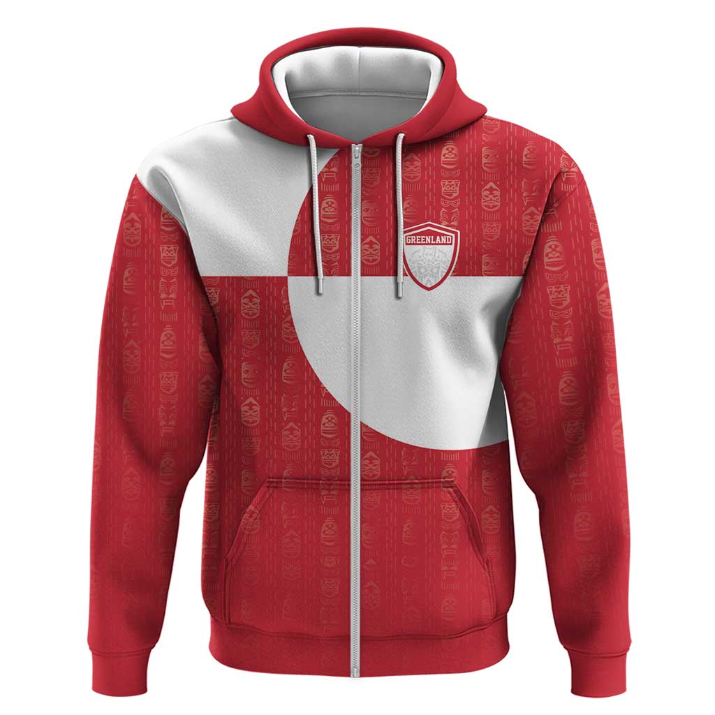 Custom Greenland Football Zip Hoodie Polar-Bamserne Tupilaq Pattern