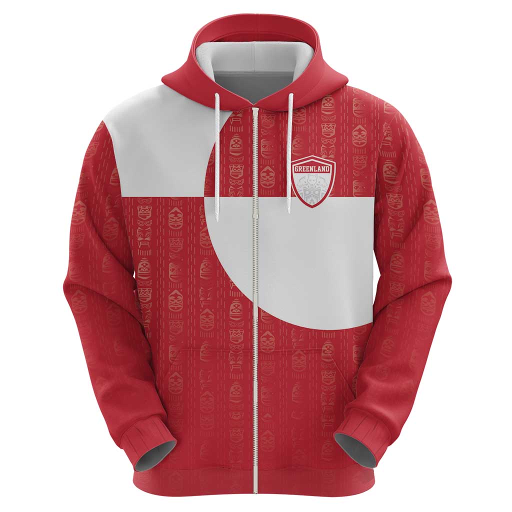 Custom Greenland Football Zip Hoodie Polar-Bamserne Tupilaq Pattern