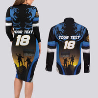 Custom Estonia National Flag Day Couples Matching Long Sleeve Bodycon Dress and Long Sleeve Button Shirt Mu isamaa, mu onn ja room