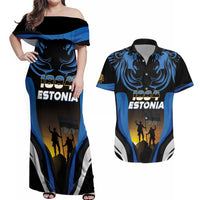Custom Estonia National Flag Day Couples Matching Off Shoulder Maxi Dress and Hawaiian Shirt Mu isamaa, mu onn ja room