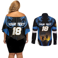 Custom Estonia National Flag Day Couples Matching Off Shoulder Short Dress and Long Sleeve Button Shirt Mu isamaa, mu onn ja room