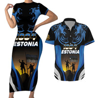 Custom Estonia National Flag Day Couples Matching Short Sleeve Bodycon Dress and Hawaiian Shirt Mu isamaa, mu onn ja room