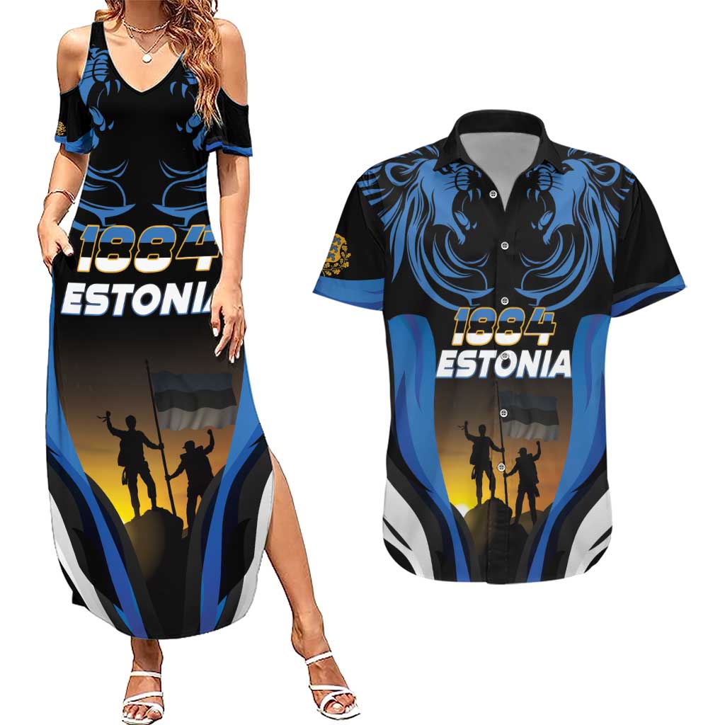 Custom Estonia National Flag Day Couples Matching Summer Maxi Dress and Hawaiian Shirt Mu isamaa, mu onn ja room