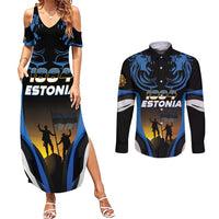 Custom Estonia National Flag Day Couples Matching Summer Maxi Dress and Long Sleeve Button Shirt Mu isamaa, mu onn ja room