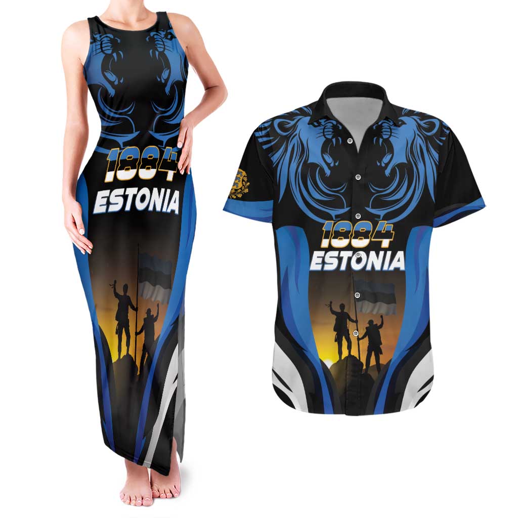 Custom Estonia National Flag Day Couples Matching Tank Maxi Dress and Hawaiian Shirt Mu isamaa, mu onn ja room