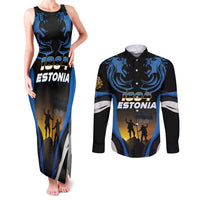 Custom Estonia National Flag Day Couples Matching Tank Maxi Dress and Long Sleeve Button Shirt Mu isamaa, mu onn ja room