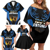 Custom Estonia National Flag Day Family Matching Off Shoulder Short Dress and Hawaiian Shirt Mu isamaa, mu onn ja room