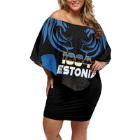 Custom Estonia National Flag Day Family Matching Off Shoulder Short Dress and Hawaiian Shirt Mu isamaa, mu onn ja room