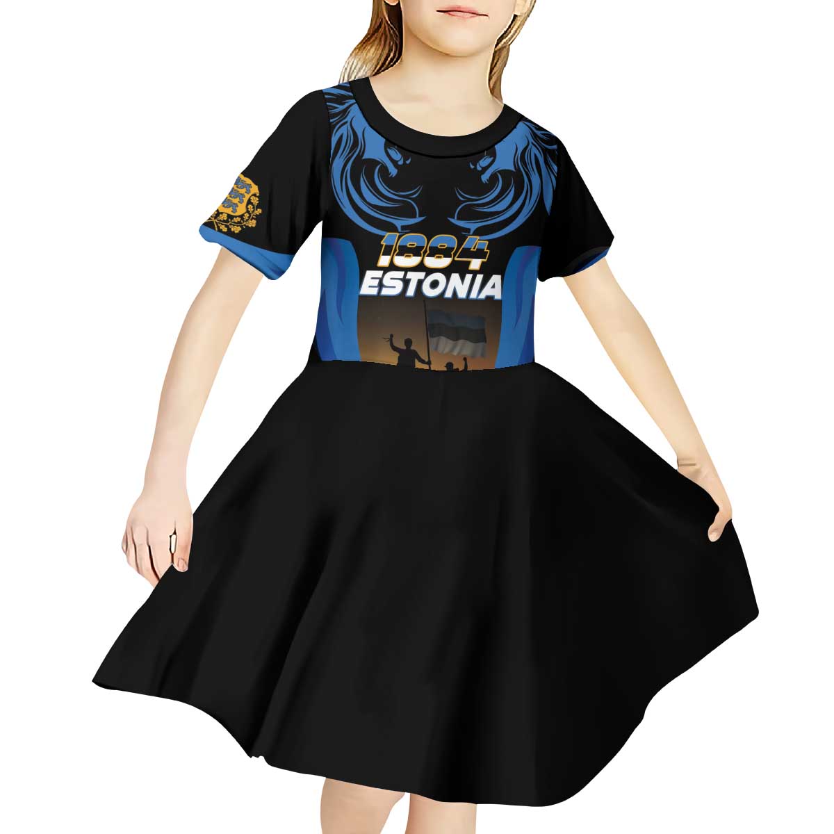 Custom Estonia National Flag Day Kid Short Sleeve Dress Mu isamaa, mu onn ja room