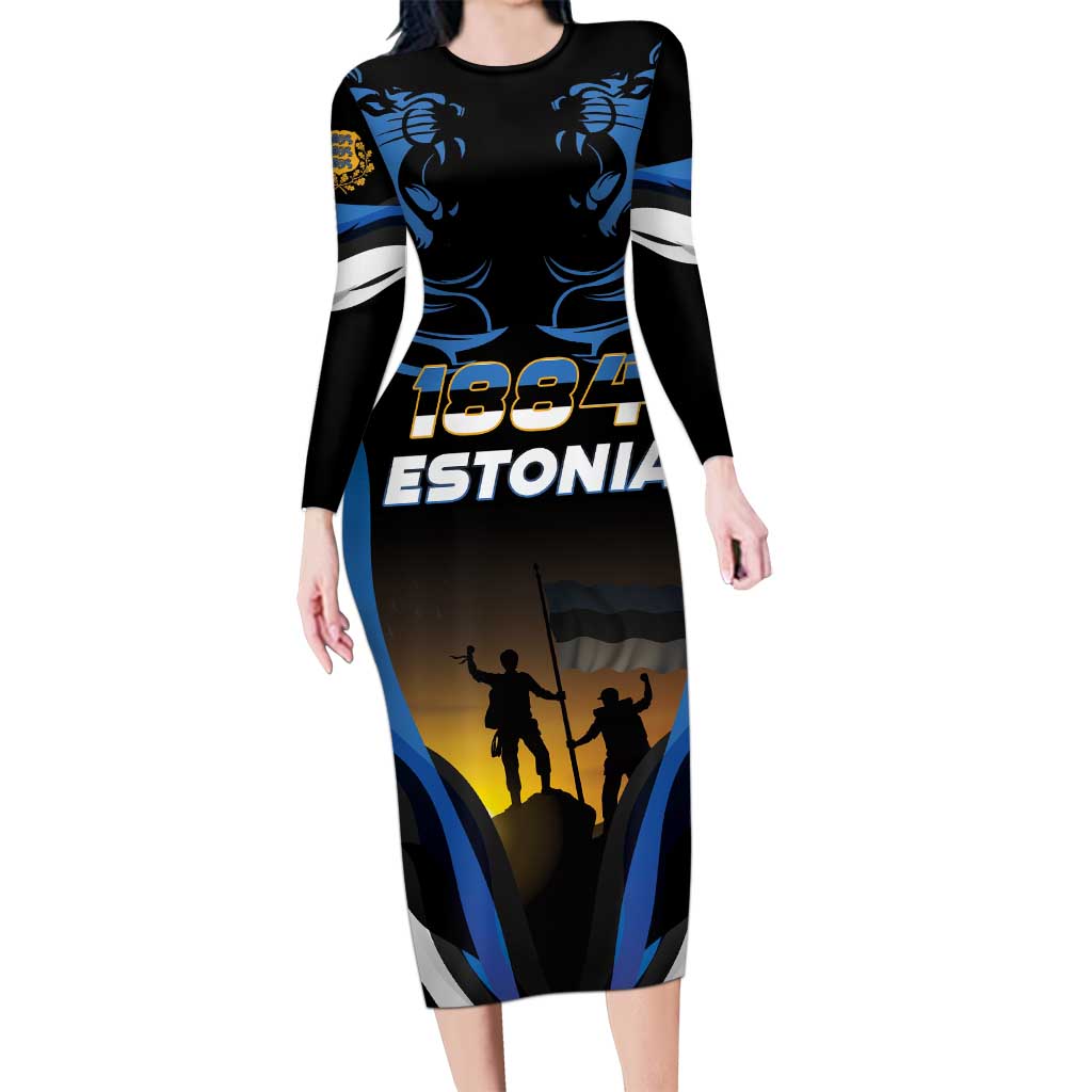Custom Estonia National Flag Day Long Sleeve Bodycon Dress Mu isamaa, mu onn ja room