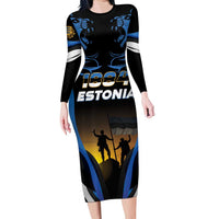 Custom Estonia National Flag Day Long Sleeve Bodycon Dress Mu isamaa, mu onn ja room
