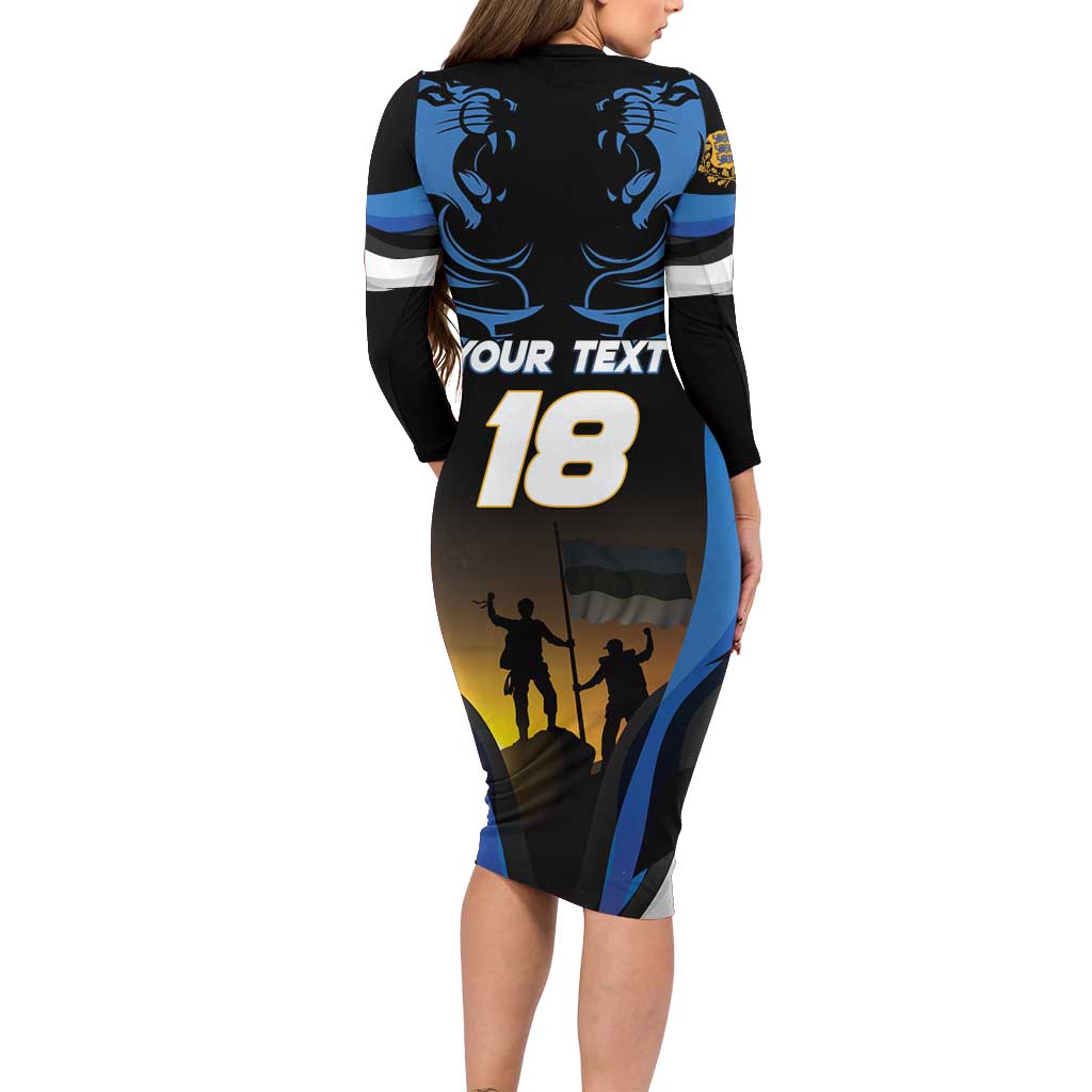 Custom Estonia National Flag Day Long Sleeve Bodycon Dress Mu isamaa, mu onn ja room