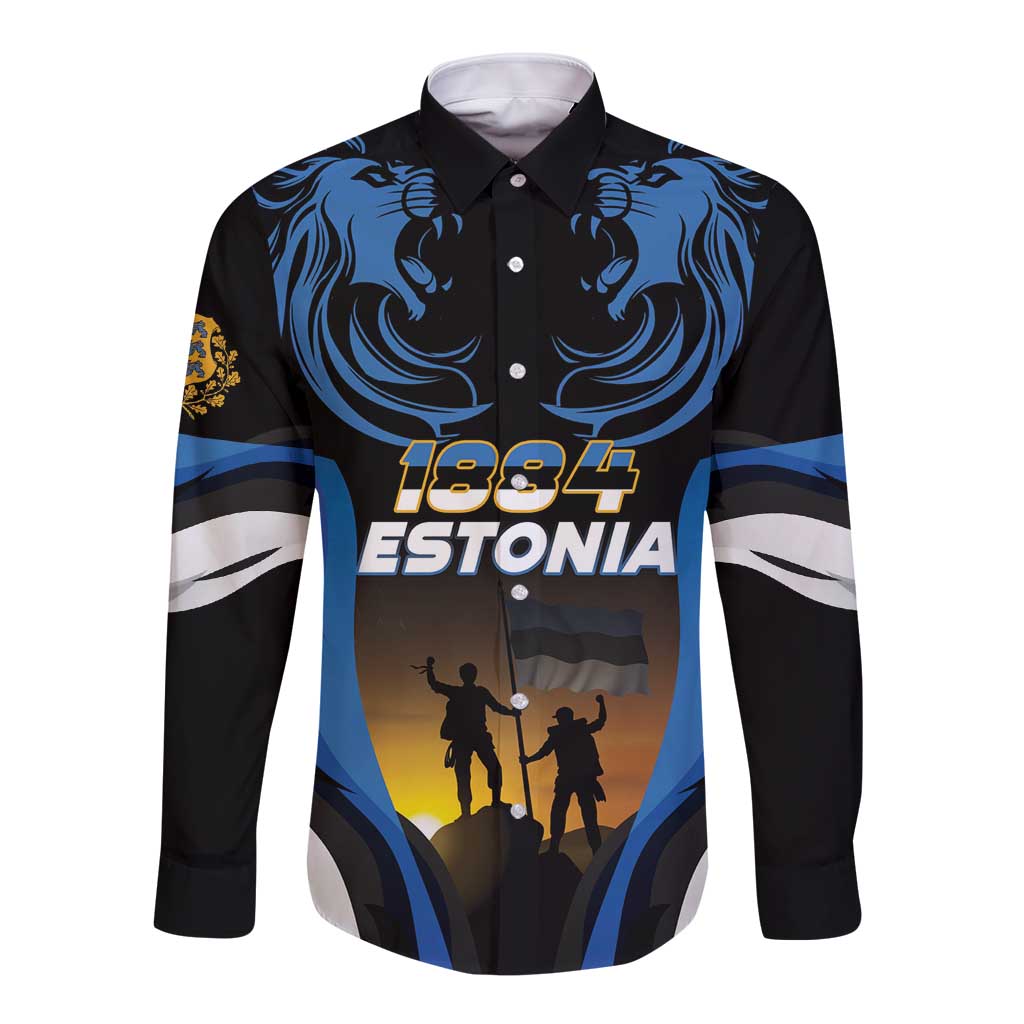 Custom Estonia National Flag Day Long Sleeve Button Shirt Mu isamaa, mu onn ja room