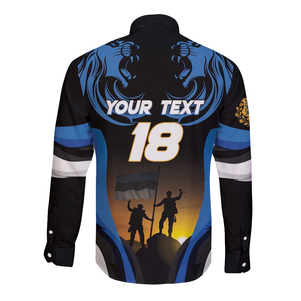 Custom Estonia National Flag Day Long Sleeve Button Shirt Mu isamaa, mu onn ja room