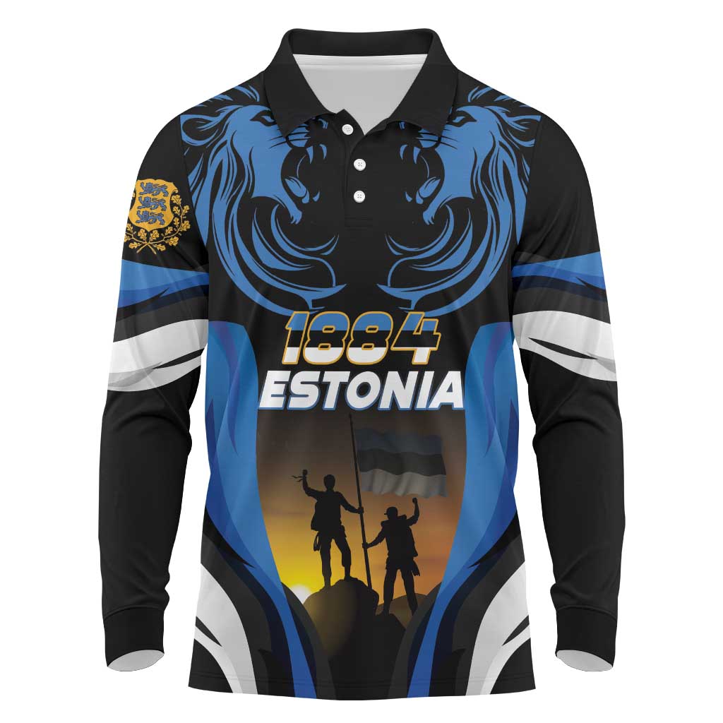 Custom Estonia National Flag Day Long Sleeve Polo Shirt Mu isamaa, mu onn ja room