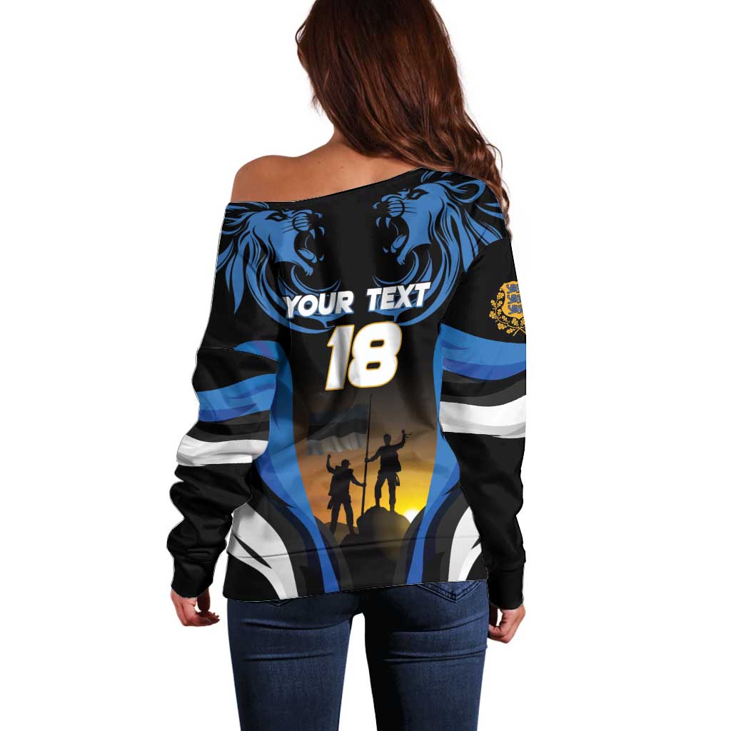 Custom Estonia National Flag Day Off Shoulder Sweater Mu isamaa, mu onn ja room