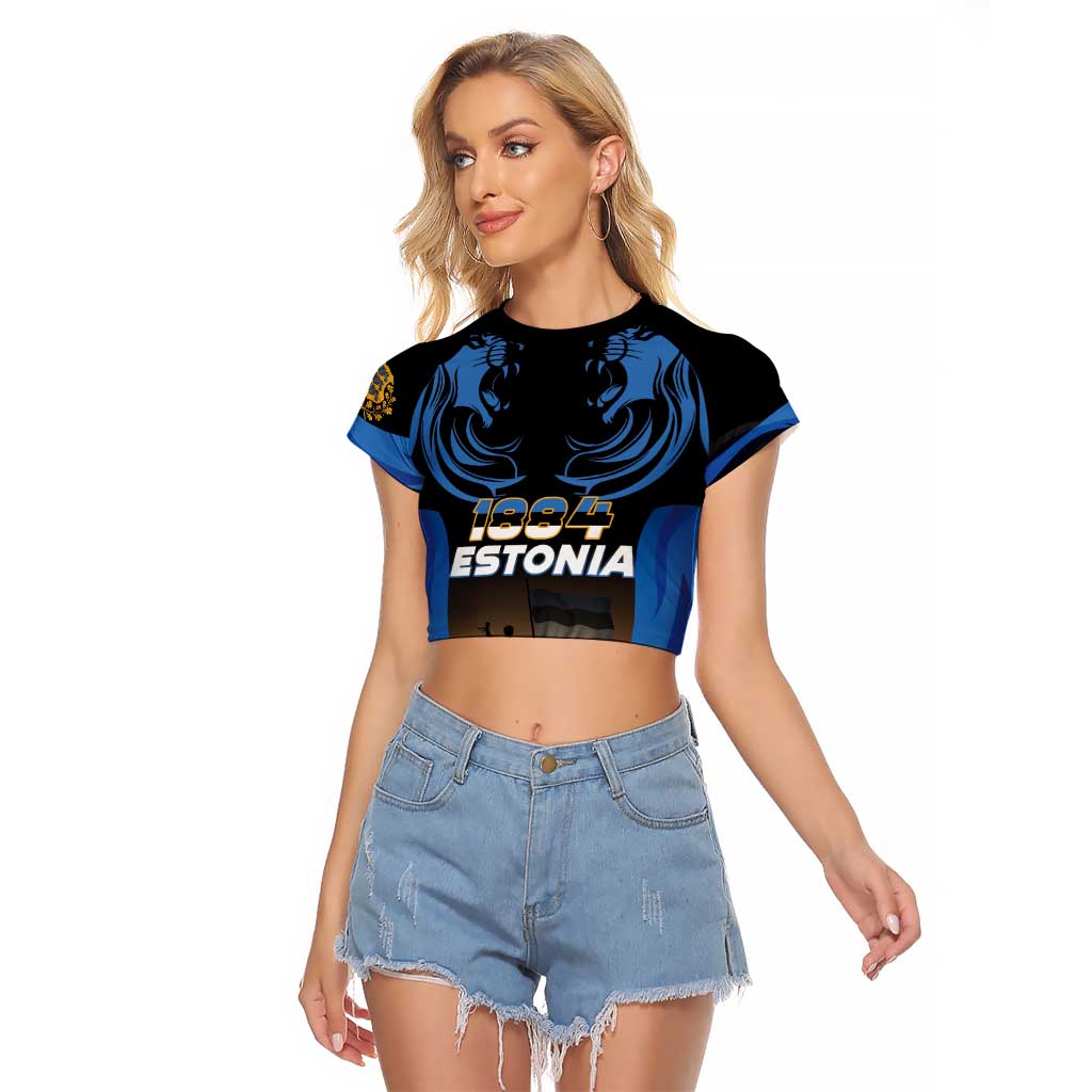 Custom Estonia National Flag Day Raglan Cropped T Shirt Mu isamaa, mu onn ja room