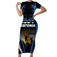 Custom Estonia National Flag Day Short Sleeve Bodycon Dress Mu isamaa, mu onn ja room