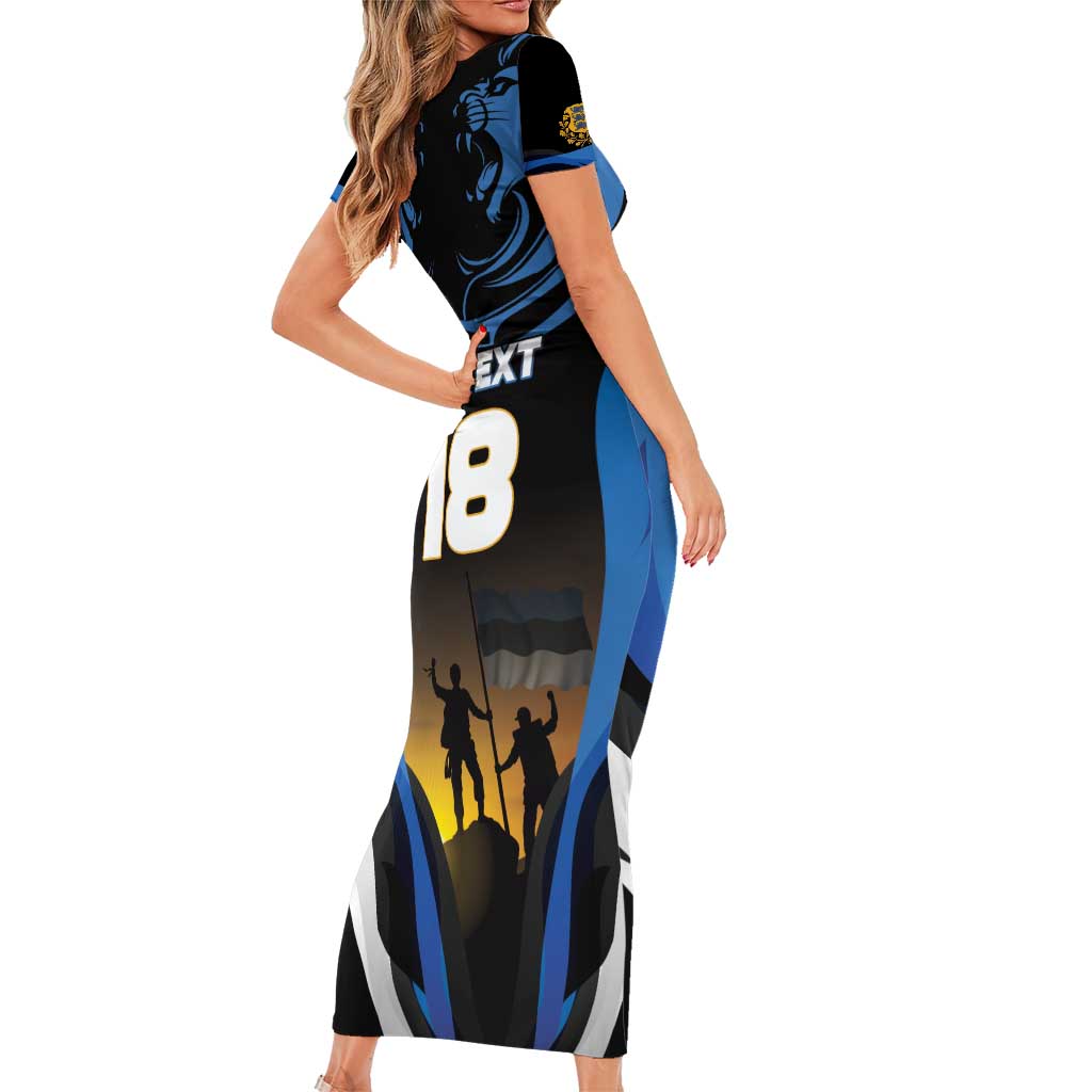 Custom Estonia National Flag Day Short Sleeve Bodycon Dress Mu isamaa, mu onn ja room