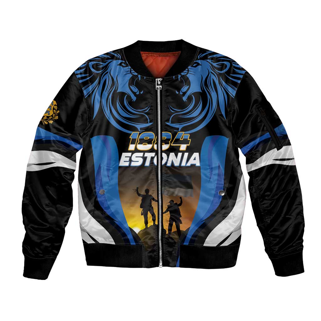 Custom Estonia National Flag Day Sleeve Zip Bomber Jacket Mu isamaa, mu onn ja room