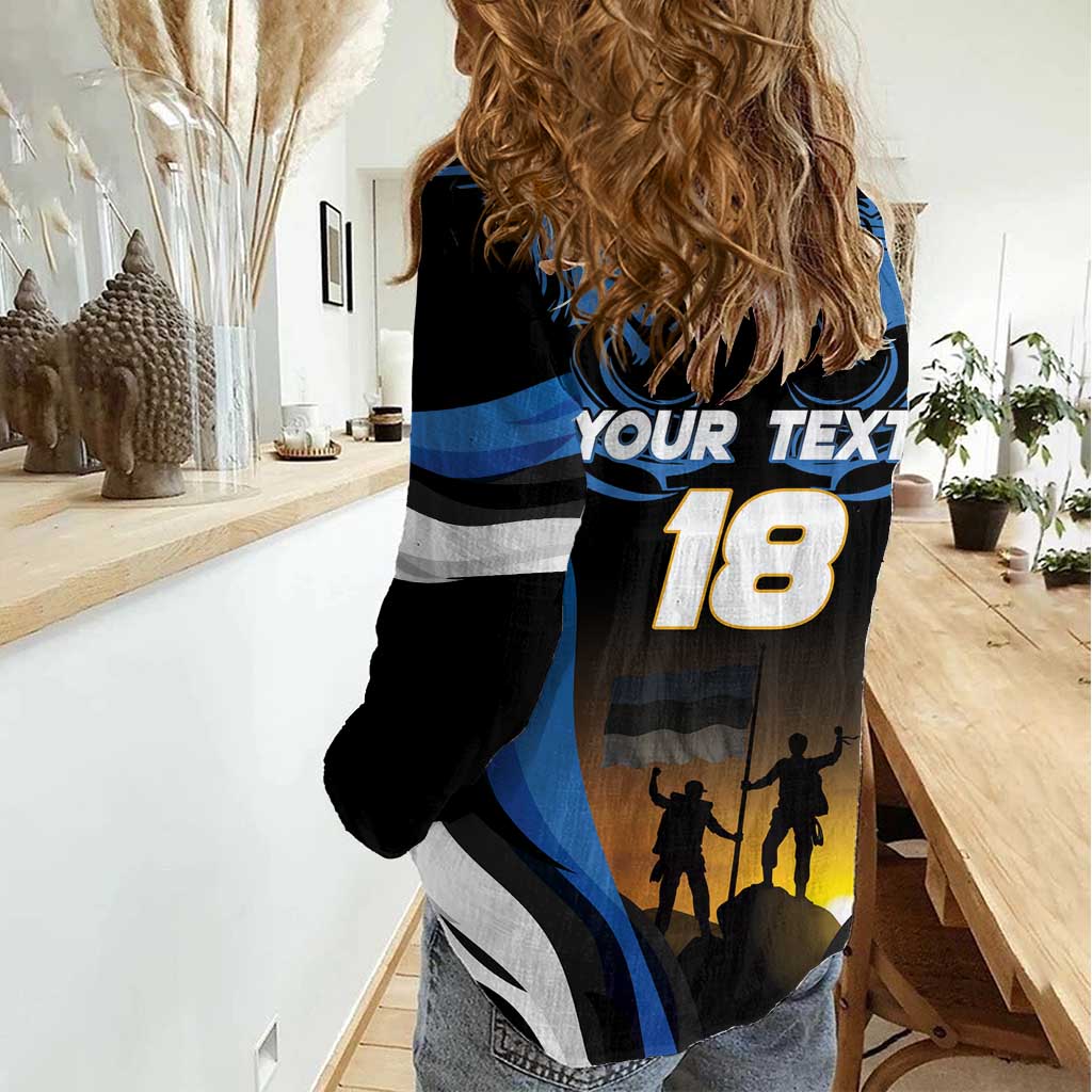 Custom Estonia National Flag Day Women Casual Shirt Mu isamaa, mu onn ja room